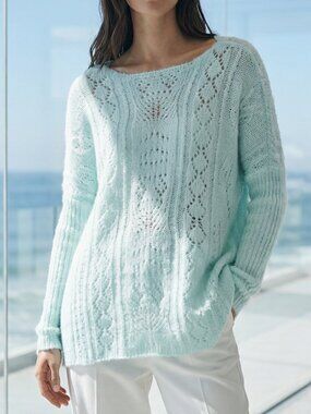 NWT $158 By Anthropologie Long-Sleeve Pointelle oversized Sweater S